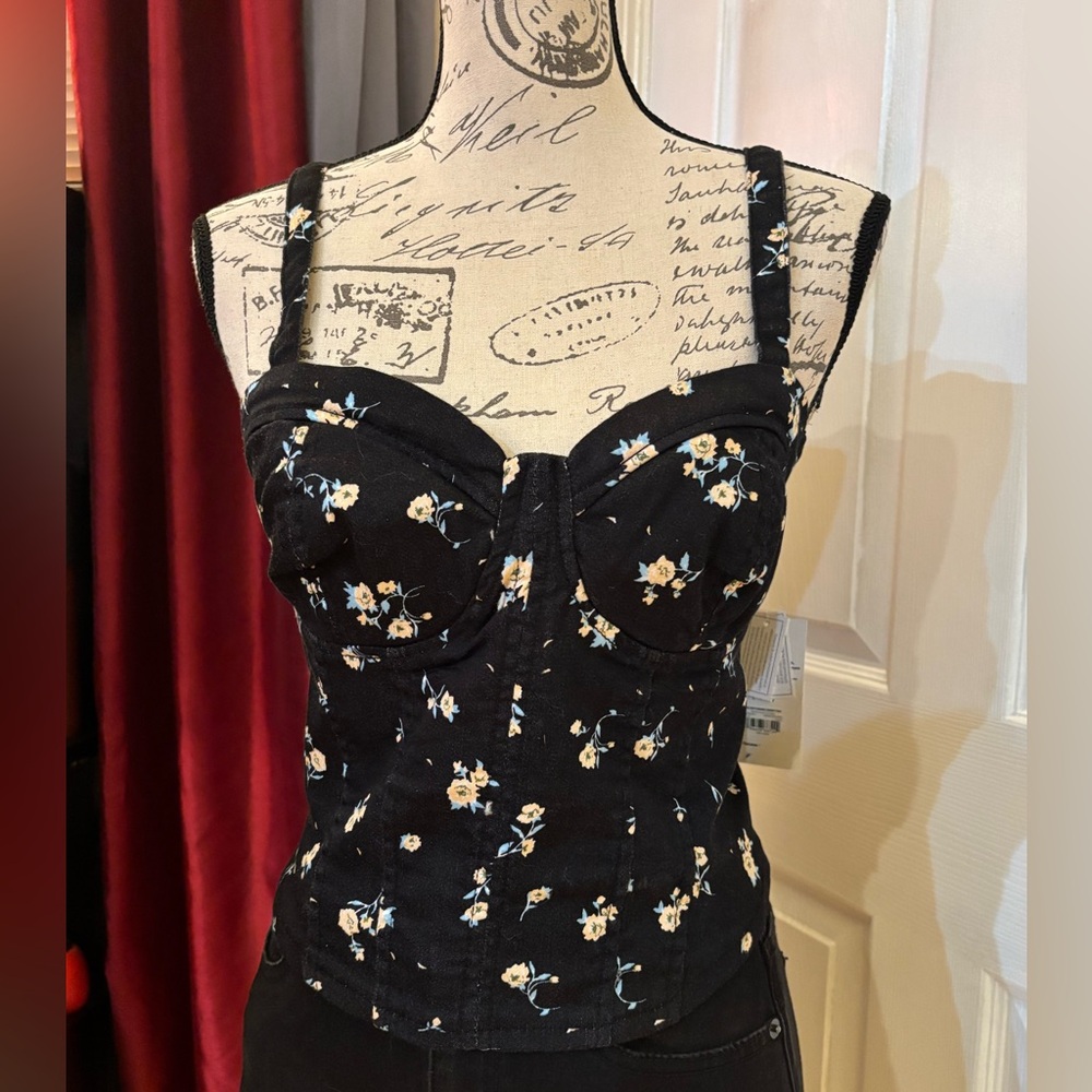 No Boundaries Floral Denim Lightweight Corset Crop top